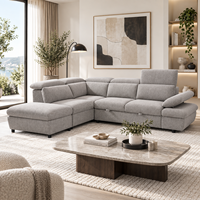 Canapé d'angle modulable 5 places avec chaise longue, minimaliste, rembourré en mousse, pour appartement, salon ou hôtel, avec appuie-têtes réglables