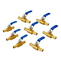 Robinet à bille en laiton PEX 1/2 pouce, raccord cannelé x cannelé, levier bleu, pour coupure d'eau, pour chauffage par le sol PEX