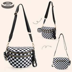 Sac banane à carreaux tendance pour femme, pochette de ceinture de voyage, sac à bandoulière pour la course et le shopping - Product Image 5