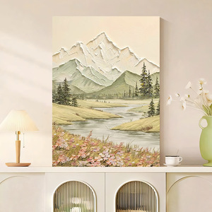 Hand <b>Painted</b> Textured <b>Oil</b> Painting <b>Landscape</b> Mountain River Scene Impressionism Style For Entryway Hallway Living Room Wall Art - Product Image 3