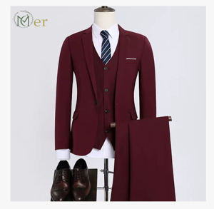 ชุดสูทธุรกิจแบบ 3 ชิ้น สีแดง สำหรับผู้ชาย ไซส์เอเชีย 1 ชิ้น (เสื้อโค้ท เสื้อกั๊ก กางเกง) ผ้าวอร์สต์กันยับ เหมาะสำหรับงานแต่งงาน - Product Image 1
