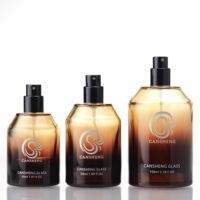 Flacon de parfum en verre à épaule inclinée personnalisé de 30 ml, 50 ml, 100 ml, fond épais, couvercle en plastique, estampage doré, sérigraphie