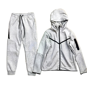 Ensemble de survêtement thermique respirant à séchage rapide avec logo personnalisé, en molleton bouclette uni à manches longues et fermeture éclair sur le devant pour homme - Product Image 2