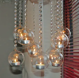 Chaîne de perles octogonales en cristal clair avec boules de verre suspendues pour décoration de mariage MH-12621