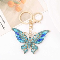 Nouveau porte-clés en cuir avec strass en cristal, motif papillon, pendentif animal insecte tendance, petit cadeau créatif