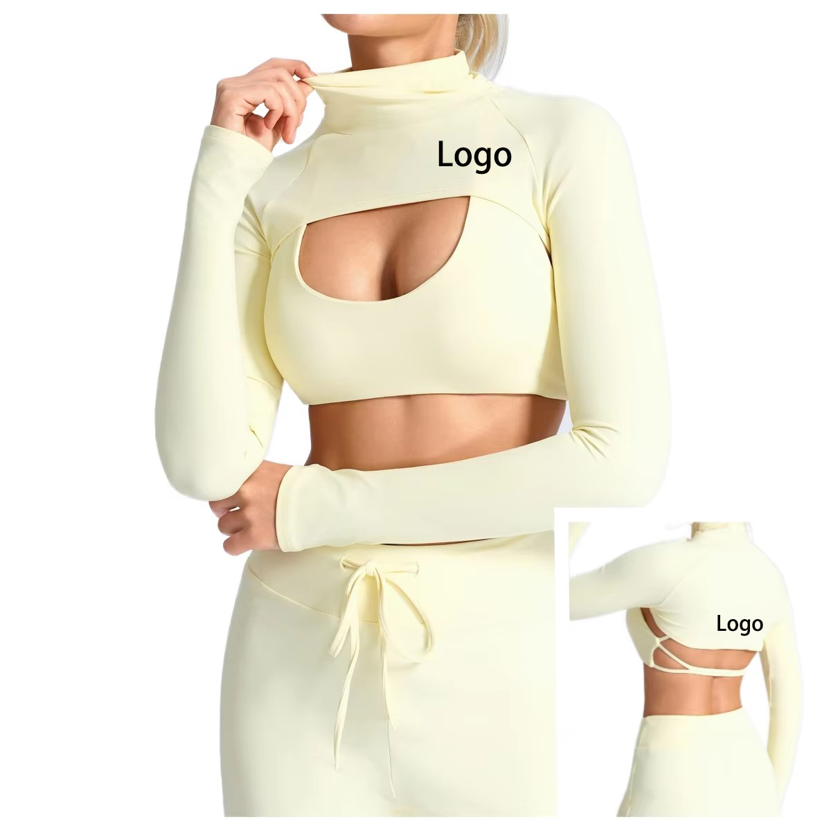 Fashionable Women's Long-Sleeve T-Shirt High Neck Breathable Spandex/Nylon High Stretch Outdoor Workout Running Yoga Fitness Top