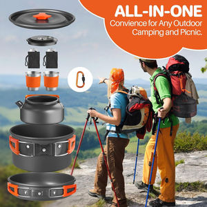 Ensemble de cuisine de camping pour 2-3 personnes et autres accessoires de survie en plein air, ensemble de batterie de cuisine portable en aluminium pour campeurs - Product Image 6