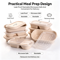 Contenants alimentaires biodégradables en bagasse écologiques de 850/1000 ml avec couvercles en PP/PET/pulpe, revêtement UV, estampage, forme ovale pour sushis