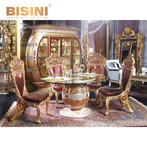 Table à manger longue de style européen ancien classique, style ancien monde, or, ornée de motifs floraux, marqueterie, boulle, pour banquet - Product Image 5