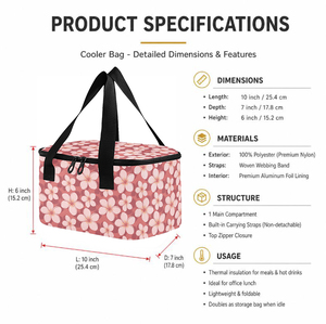 Fashion Flowers Design Reusable Custom Logo Reusable Lunch Cooler Bag Aluminum Foil Custom Picnic Insulated Cooler Lunch Box - Product Image 3