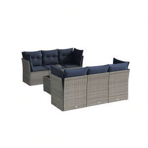 Conjunto de Sofás de Patio de Ratán Sintético Gris con Cojines, Muebles de Exterior Duraderos - Product Image 1