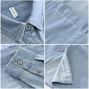 Chemise en jean vintage en gros pour hommes, manches longues, coupe décontractée, poche décorative, décontractée pour le bureau, vie quotidienne, personnalisable - Product Image 4