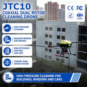 Drone de nettoyage haute pression UAV pour pulvérisation ciblée et distribution d'eau sur murs-rideaux en verre pour l'entretien des infrastructures urbaines - Product Image 1