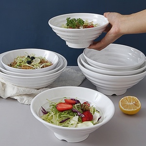 Customized logo printed large white udon noodle bowl and spoon set melamine plastic restaurant noodle ramen bowl with chopstick