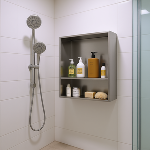 Niche de douche à double étagère en acier inoxydable 21 x 17, nickel brossé, montage mural, rangement pour salle de bain - Product Image 2