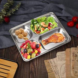 Bebek çocuk yetişkinler servis tabağı dikdörtgen 4 bölüm yemek tabakları paslanmaz çelik Bento yemek kabı bölünmüş yiyecek tepsisi - Product Image 6