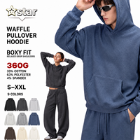 Sweater Hoodie Pria Bahan Campuran Katun, Model Crop Boxy Fit, Tekstur Waffle, Drop Shoulder, Kasual, OEM, Label Pribadi, Logo Custom