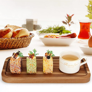 Acacia Wood Rectangular Serving <b>Tray</b> For <b>Tea</b> Coffee Snacks And Sushi Natural Color Solid Pattern 6541 - Product Image 1