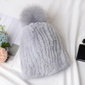 Set <span class=keywords><strong>Cappello</strong></span> e Sciarpa da Donna di Alta Qualità, in Vera Pelliccia di <span class=keywords><strong>Coniglio</strong></span> Rex Altamente Elastica, Lavorato a Maglia - Product Image 4
