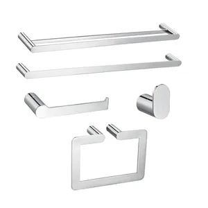 High Quality Modern Wall Mounted 304 Stainless Steel Towel Bar Chrome Accessory Bathroom Hardware Set For Hotel