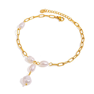 Tobillera de Mujer Estilo Bohemia Chapada en Oro con Cadena de Perlas de Imitación, Joyería para Bodas - Product Image 2