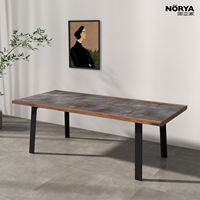 Table à manger moderne NORYA avec base en métal noir et structure en bois avec incrustation HPL pour salle à manger ou bureau