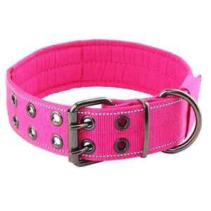 Ventas calientes Ojales de dos bancos multicolores <span class=keywords><strong>Collar</strong></span> rosa de perro ancho grande de nailon reflectante - Product Image 1