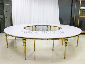 Fourniture d'usine table de banquet en acier inoxydable meubles d'hôtel en métal de luxe décors de mariage en verre or salon extérieur - Product Image 5