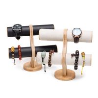 Présentoir à bijoux en gros Organisateur de bracelet en épingle à cheveux à deux couches Barre en T en cuir Bracelet en bois Montre Porte-bijoux pour spectacle