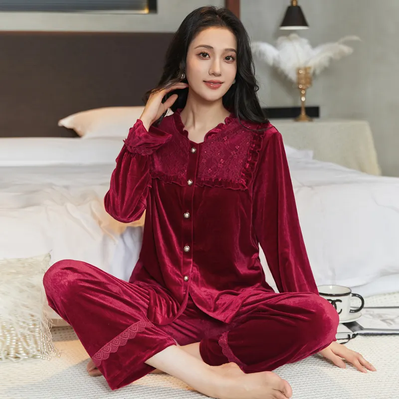 2023 wholesale coral Velvet thick warm set womens thermal pyjamas women sleepwear sets long christmas pajamas