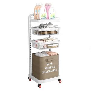 2-Tier <b>Collapsible</b> Metal Wire Laundry Hamper with Handle, Foldable Clothes Fruit <b>Storage</b> Basket Rack, Space-Saving Home - Product Image 1