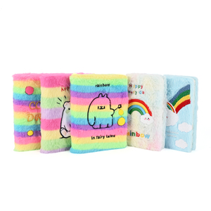 Carnet en peluche Kawaii, journal en fausse fourrure mignon, couverture souple à rayures arc-en-ciel, journal intime pour étudiants, cadeau scolaire pour <span class=keywords><strong>l</strong></span>'écriture - Product Image 1