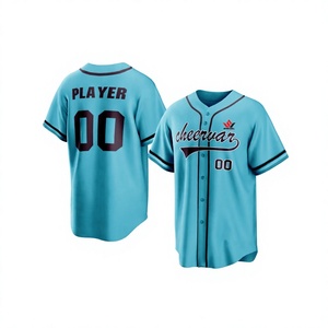 Camiseta de Béisbol Cheerwar Azul Claro Unisex para Adultos, Manga Corta, Cierre de Botones, Nombre del Equipo Impreso, 100% Poliéster - Product Image 1