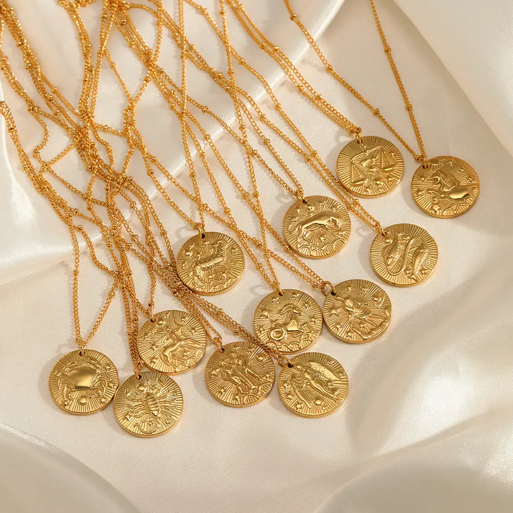 Offre Spéciale zodiaque en relief tarot marque en acier inoxydable design unique sens bijoux pendentif collier