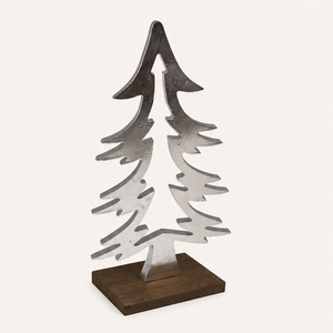Premium Silver Metal Christmas <b>Tree</b> Sculpture On Sturdy Wooden Base Modern Holiday <b>Tabletop</b> Decor For Home Office Hotel Display - Product Image 4