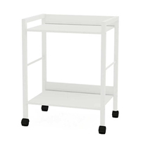 Table basse roulante moderne et minimaliste à 2 niveaux en bois blanc avec étagère de rangement sur roulettes pour petits espaces, mobilier de salon
