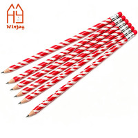 Crayons en bois à rayures rouges et blanches avec gomme, crayons à mine HB, papeterie personnalisée avec logo pour enfants, fournitures scolaires et de bureau
