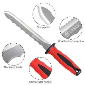 سكين صوف معدني معزول للبيع بالجملة، شفرة من الفولاذ المقاوم للصدأ PP TPR مقبض أحمر لقطع سكين الصوف المعدني للحديقة