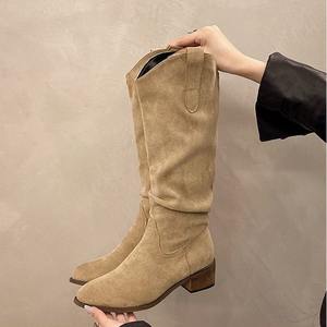 Retro-style pointed-toe women's shoes with thick heels chunky <b>boots</b> tall <b>boots</b> 2026 <b>spring</b> new style niche simple versatile - Product Image 4