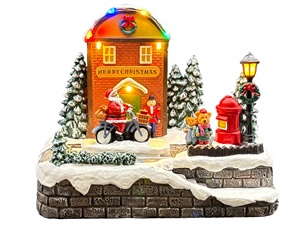 Villaggi Natalizi <span class=keywords><strong>da</strong></span> <span class=keywords><strong>Tavolo</strong></span> in Resina Ecologica Fatti a Mano con Luci LED, Babbo Natale e Signora Natale su <span class=keywords><strong>Bicicletta</strong></span> con Funzione di Movimento Avanti/Indietro - Product Image 1