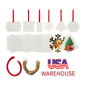 Entrepôt américain, ornement de Noël en bois de sublimation double face en MDF avec ruban rouge et corde de chanvre pour sapin de Noël - Product Image 1