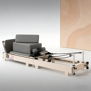 Reformer Pilates pliable en bois blanc, lit <span class=keywords><strong>de</strong></span> rééducation pour la maison et le studio, équipement <span class=keywords><strong>de</strong></span> fitness peu encombrant - Product Image 2