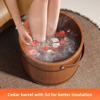 Baignoire portable en bois pour les pieds avec poignées en cuir sans couture, design de baril en bois poli à la main pour usage domestique et massage des mollets