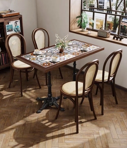 Mesa y silla de madera retro para cafetería, combinación de barra de losa de roca, mesa cuadrada, asientos de cabina de restaurante occidental - Product Image 4