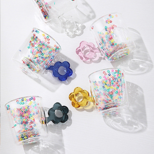ミルクカップフラワーハンドル付き透明コーヒー二層ガラス - Product Image 2