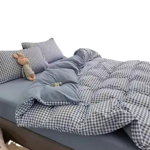 Juego de Ropa de <span class=keywords><strong>Cama</strong></span> de Algodón de Lujo para Hotel y Hogar, Diseño a Cuadros, Sábanas Disponibles en Cualquier Tamaño - Product Image 1