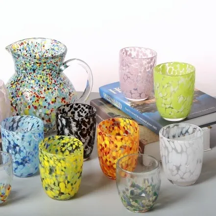 Bán hàng nóng đầy màu sắc thủy tinh Mexico phong cách Mỹ phong cách Confetti doof Glass Tumbler uống Glass cup với màu sắc khác nhau làm