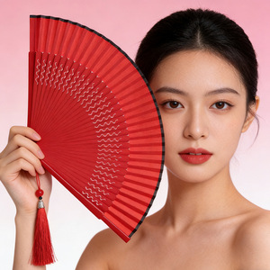Abanico Plegable Estilo Chino Rojo, Fácil de Abrir y Cerrar, Abanico de Danza Estilo Antiguo, Ropa Tradicional China Han, Cheongsam, Pasarela, Danza - Product Image 4