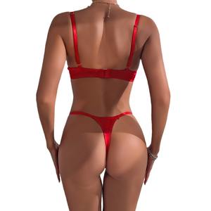 طقم ملابس داخلية نسائية مثير من قطعتين مزين بالدانتيل والتطريز البسيط مع حمالات كتف قابلة للتعديل - Product Image 4