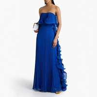 Nouvelle Robe de Soirée Élégante Plissée Longue à Volants et Épaules Dénudées pour Femme, Taille Haute, Coupe Évasée, Collection Été 2026